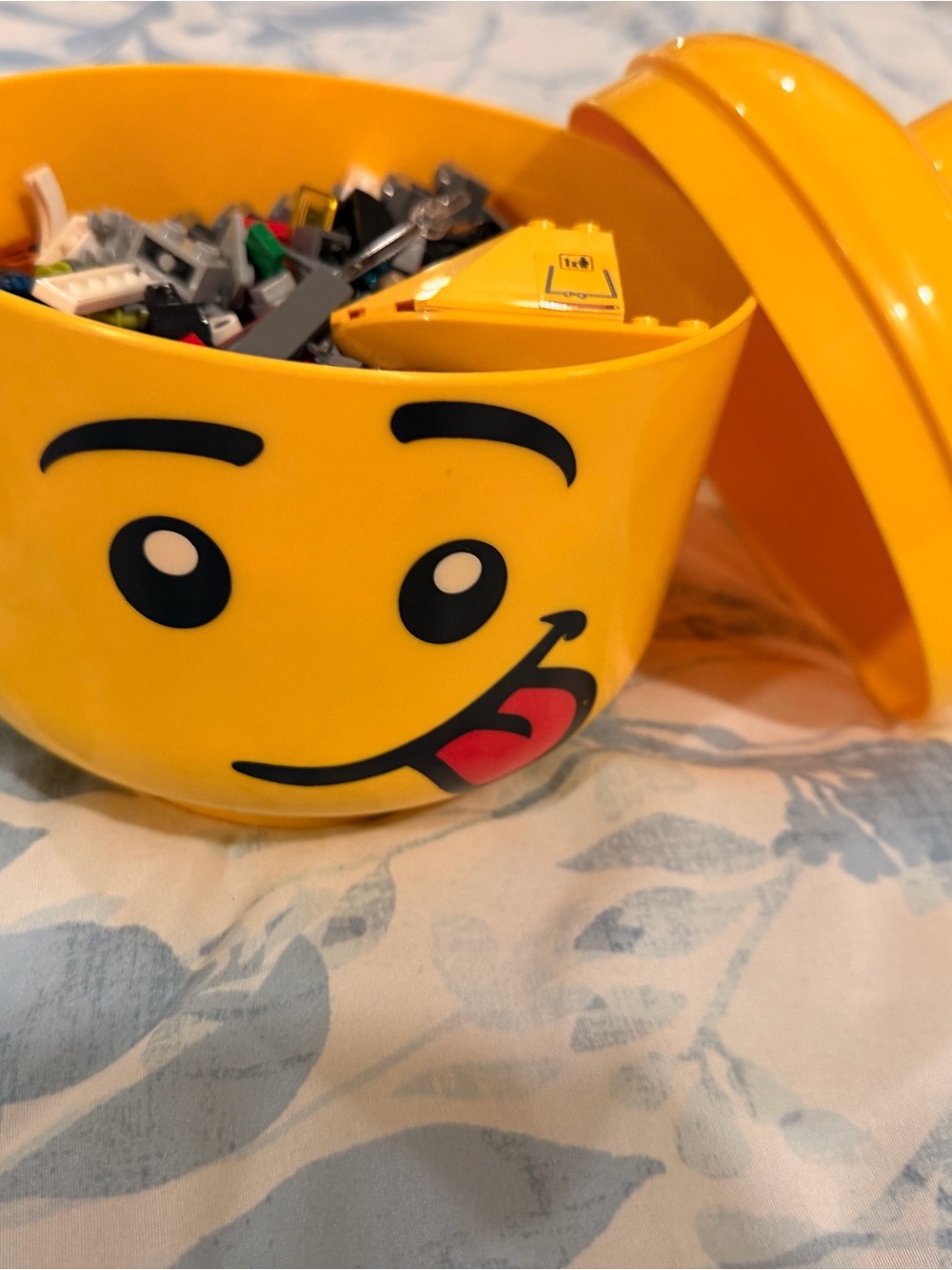 Lego Yellow Smiley Face Storage Head with Playful Tongue Design